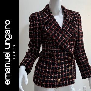 Emanuel Ungaro Parallele Paris Boucle Double Breasted Plaid Blazer